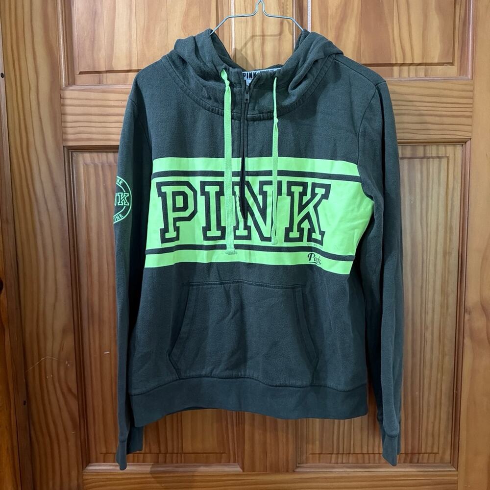 PINK Victoria's Secret Green Neon Green Quarter Zip Hoodie Sweatshirt Size Large